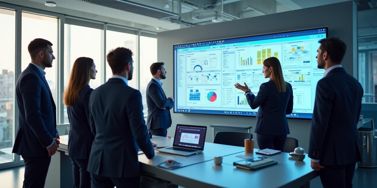 Equipo profesional analizando métricas de rendimiento en una oficina moderna
